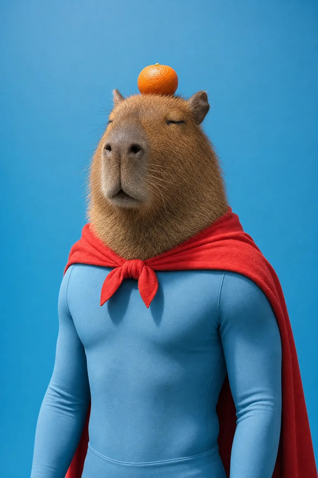 Super Capy with his eyes closed, calm before the big day.